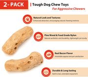 Willjoy 2-Pack Tough Dog Toys for Aggressive Chewers, Pine Wood and Nylon Dog Chew Toys, Dog Toys for Large Dogs, Bacon Indestructible Dog Toy, Large Dog Toys to Keep Them Busy, Durable Dog Toys