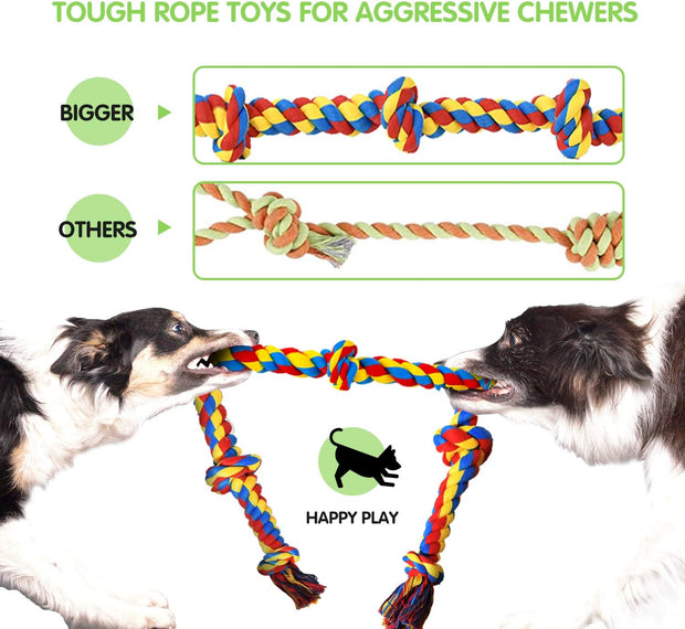 SHARLOVY Large Tough Chew Toys for Aggressive Chewers Large Breed,Heavy Duty Dental Rope Toys Kit for Medium Dogs,5 Knots Indestructible Cotton Puppy Teething Chew Tug Toy Set of 9