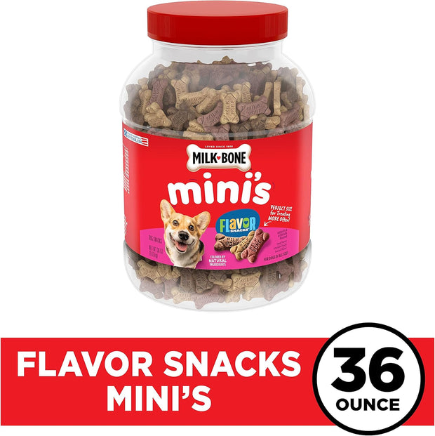 Milk-Bone Flavor Snacks Mini Dog Biscuits, Flavored Crunchy Dog Treats, 36 Ounce Container