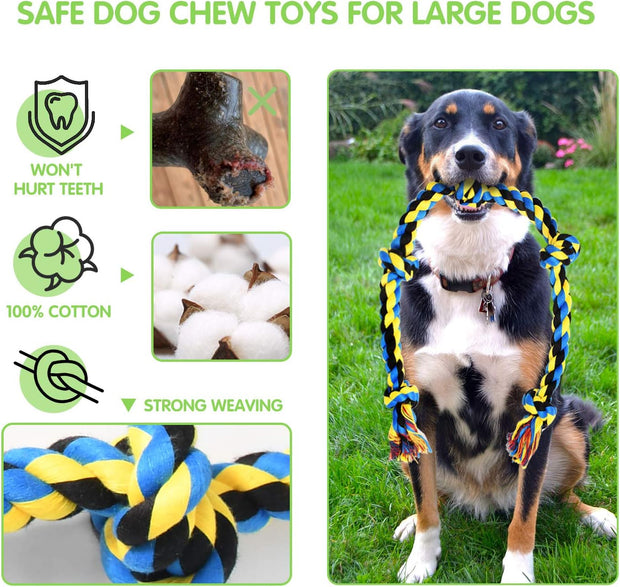 SHARLOVY Large Tough Chew Toys for Aggressive Chewers Large Breed,Heavy Duty Dental Rope Toys Kit for Medium Dogs,5 Knots Indestructible Cotton Puppy Teething Chew Tug Toy Set of 9